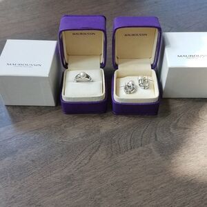 Vintage Mauboussin Paris 18K White Gold Ring and Earrings
